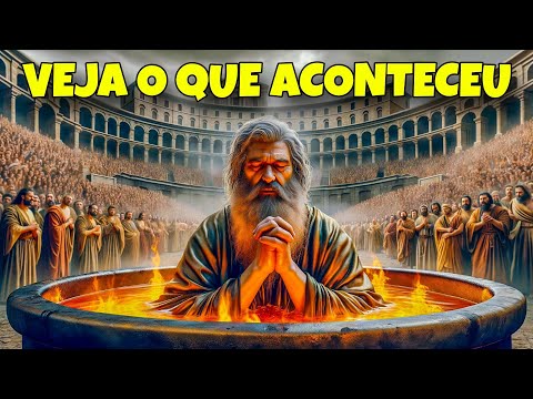 Qual é o versículo que fala sobre João sendo jogado no óleo quente?